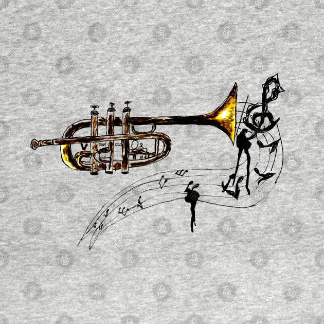 Trumpet with music notes by AnnArtshock